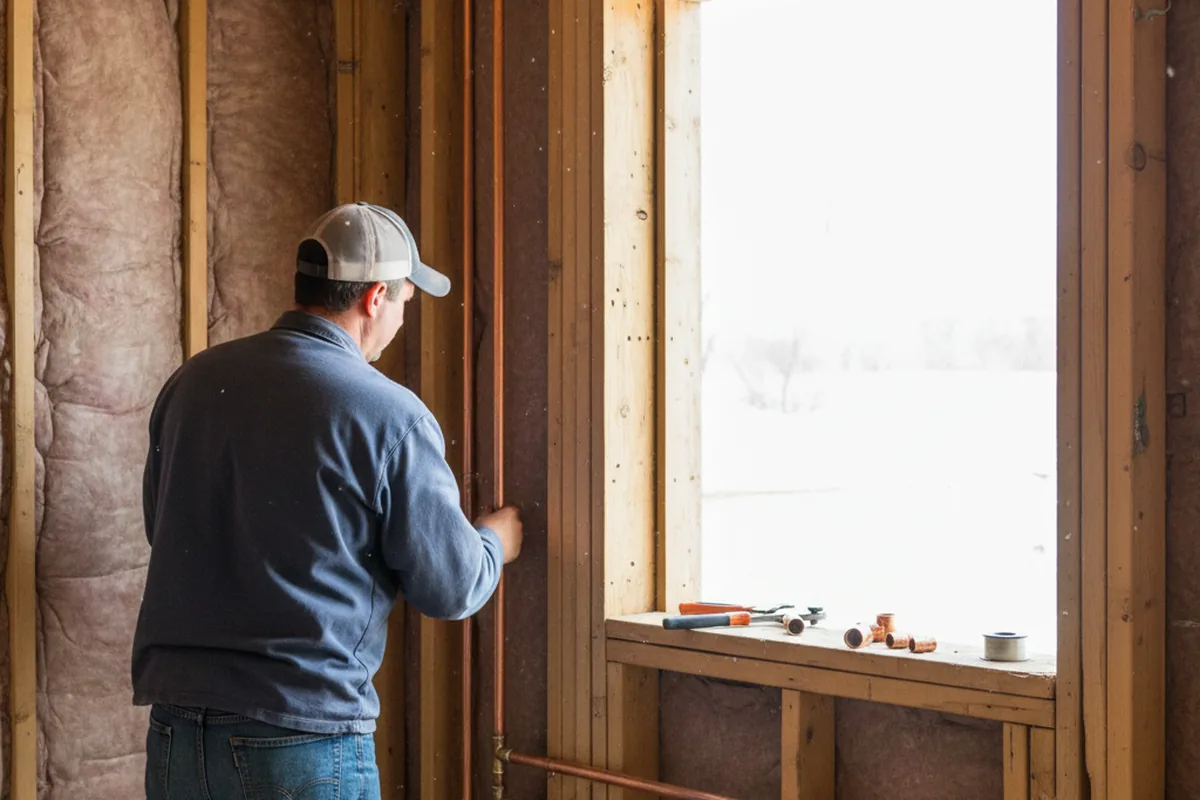 Licensed plumber running new copper supply lines in a Diagonal home